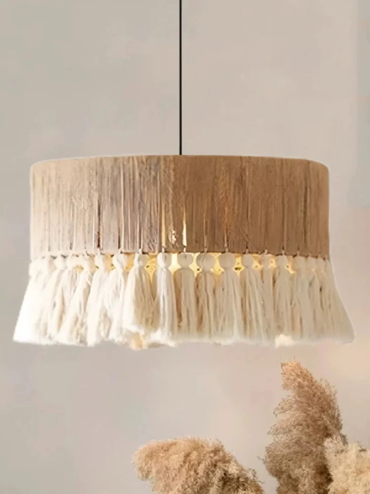 Afralia™ Retro Hemp Rope Tassel Pendant Light: Hand-woven Creative Bedroom Dining Room Main Lamp