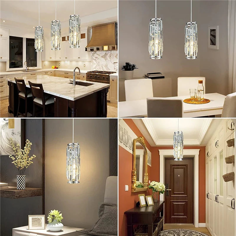 Afralia™ Modern Black Crystal Pendant Chandelier for Kitchen Bedside Entryway Staircase Hallway