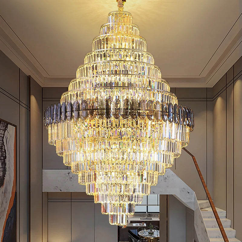 Afralia™ Luxury Duplex Living Room Chandelier – Crystal Rotating Staircase Light