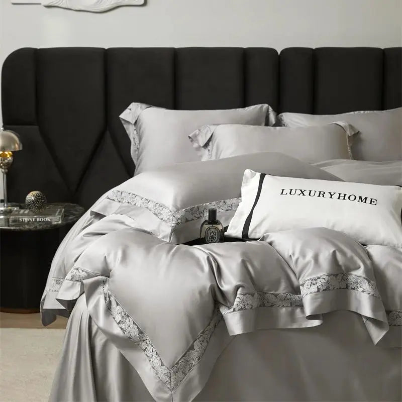 Afralia™ Soft Silky Lyocell Cotton Bedding Set with Hollow Lace Wide Edge