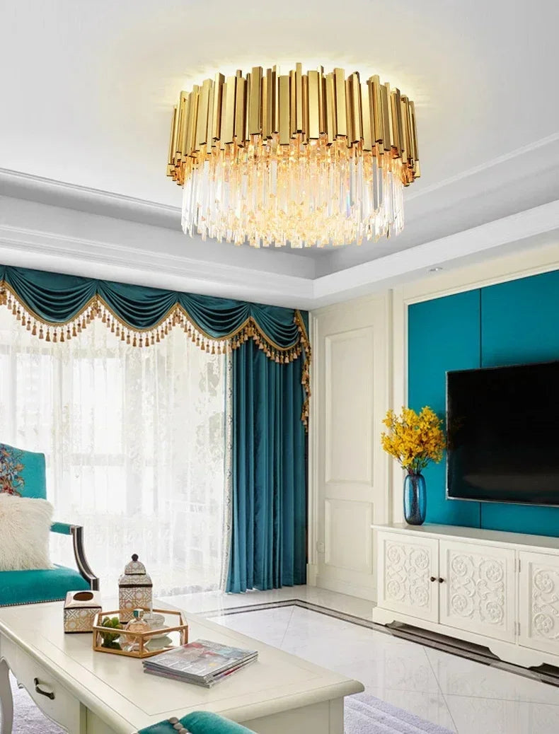 Afralia™ Golden Crystal Ceiling Light for Modern Living Room and Dining Room