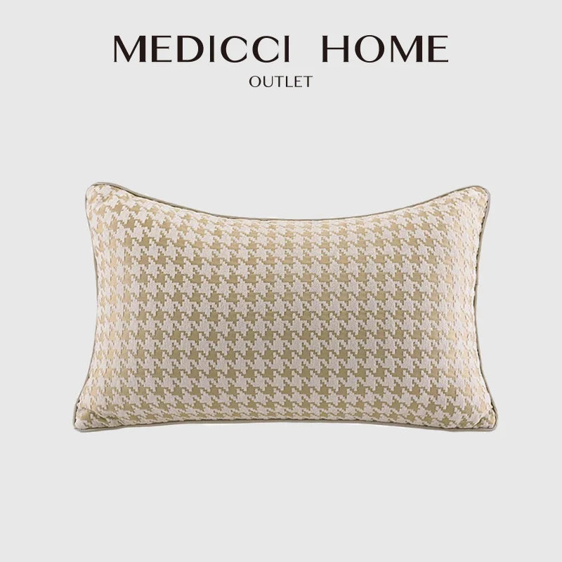 Afralia™ Beige Gold Houndstooth Jacquard Lumbar Pillowcase for Modern Interiors