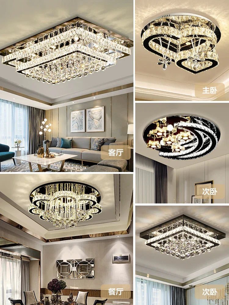 Afralia™ Elegant Crystal LED Chandelier, Remote Control Ceiling Lamp for Living Room, Bedroom