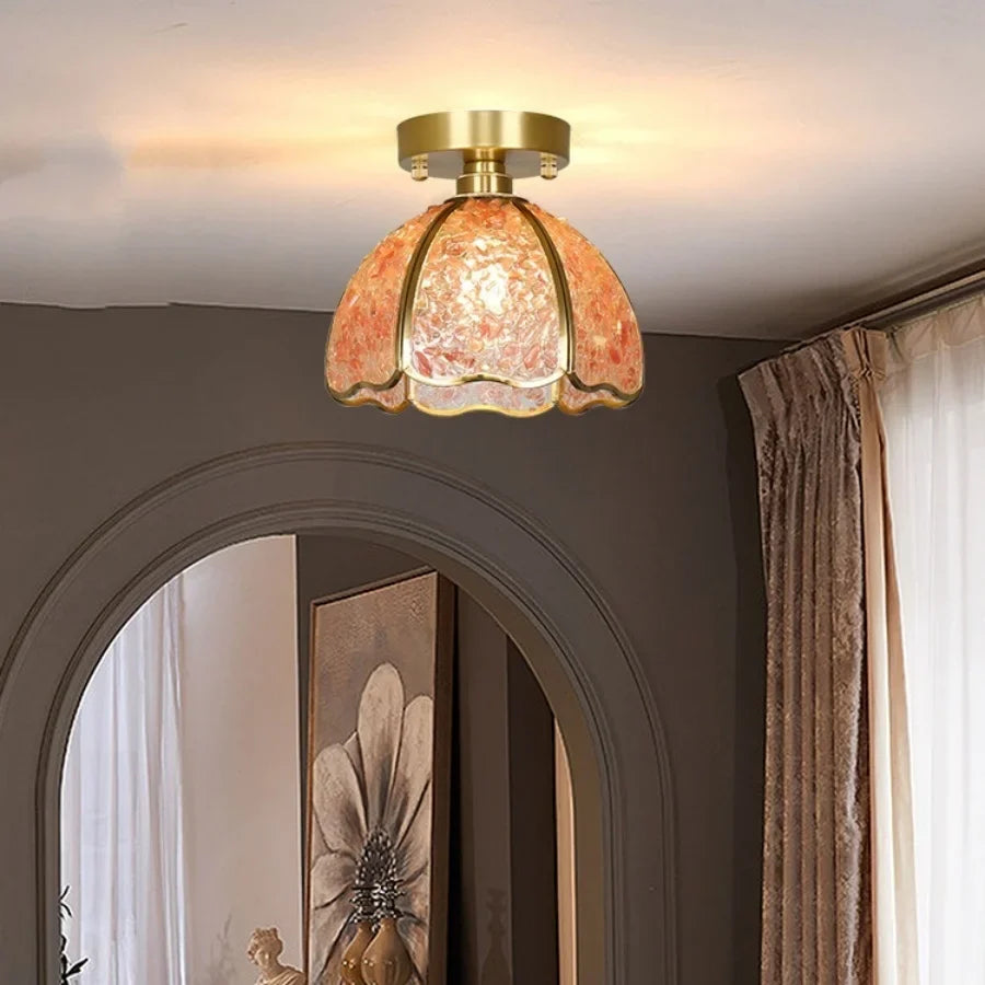Afralia™ Handcrafted Glass Crystal Copper Ceiling Light Fixture for Dining Bedroom Kitchen