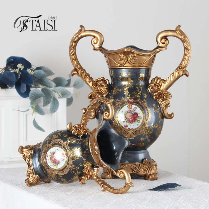 Afralia™ Luxury Resin Vase: European Style Creative Decor, Double Ear Handicraft Tabletop Decoration