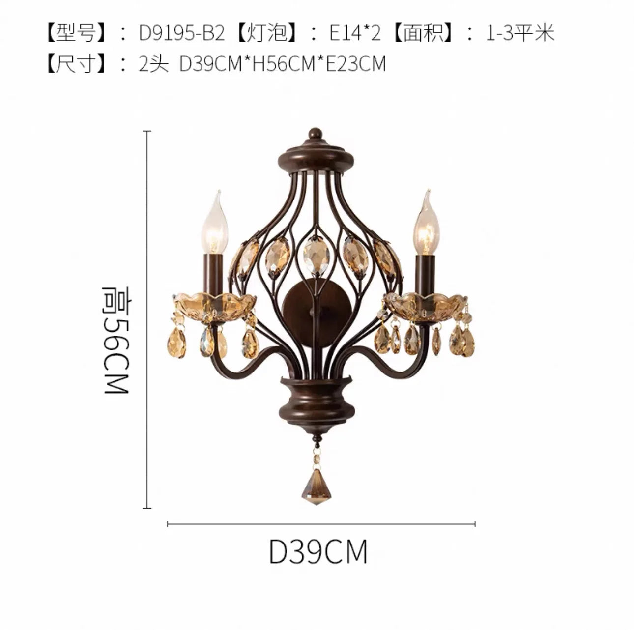 Afralia™ Crystal Candle Wall Lamp LED E14 Iron Art Living Room Bedroom Bar
