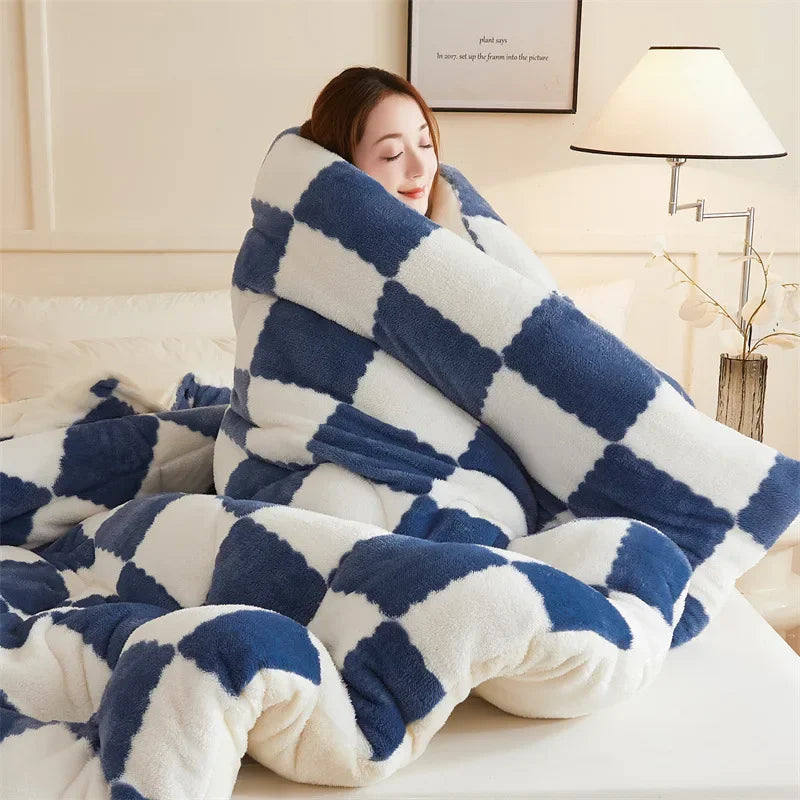 Afralia™ Winter Checkerboard Duvet Blanket: Super Thick, Warm & Weighted for Fluffy Comfort.