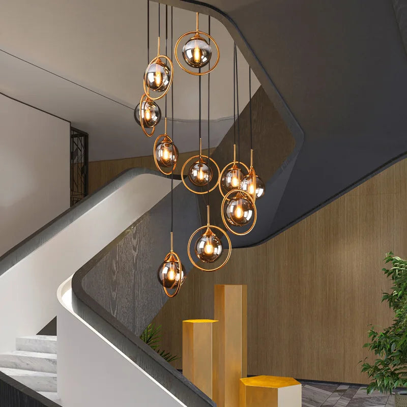 Modern Glass Ball Chandelier - Afralia™ Retro Staircase Pendant Lamp for Home Decor