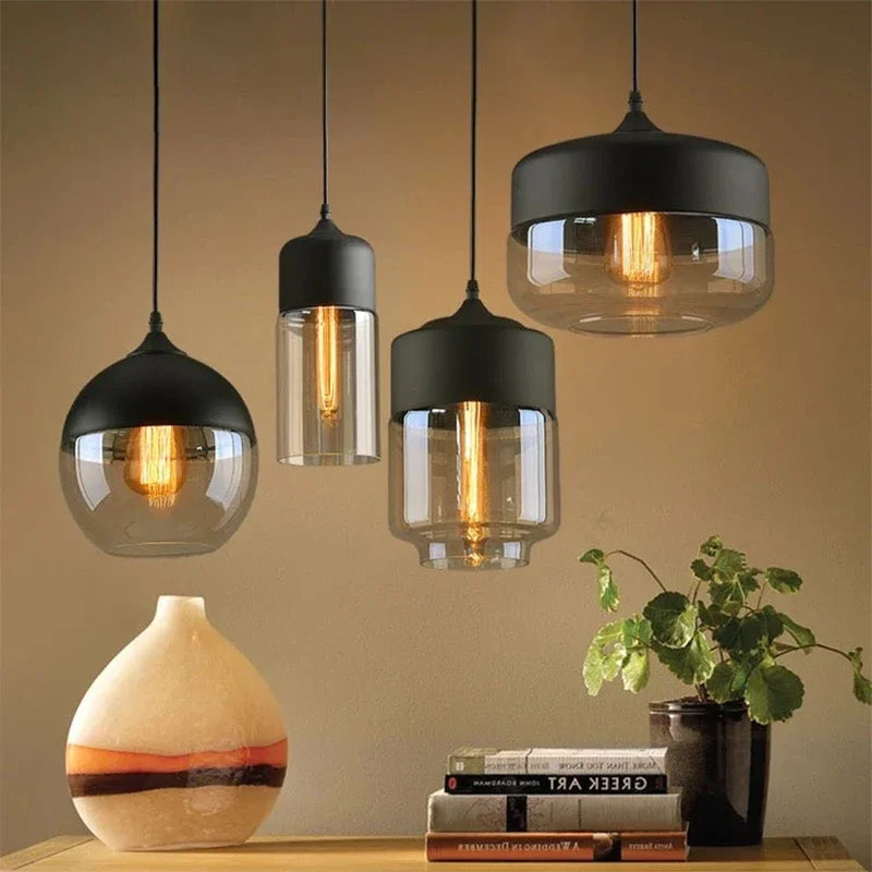 Afralia™ Nordic Glass Pendant Lights - Modern LED Wood Chandelier