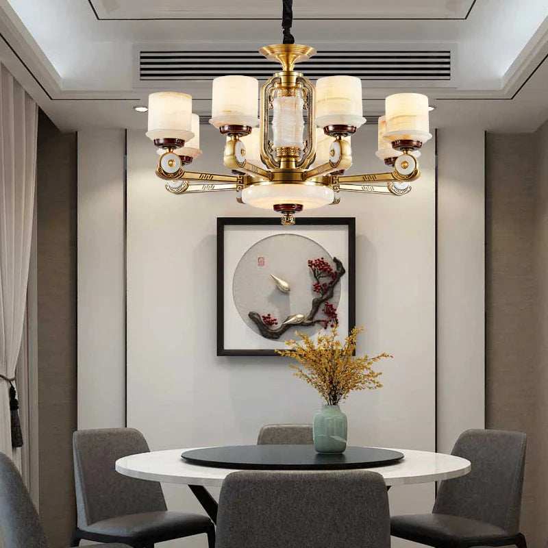 Afralia™ All Copper Jade Chandelier, Modern Chinese Style for Living Room, Bedroom, Dining Room.