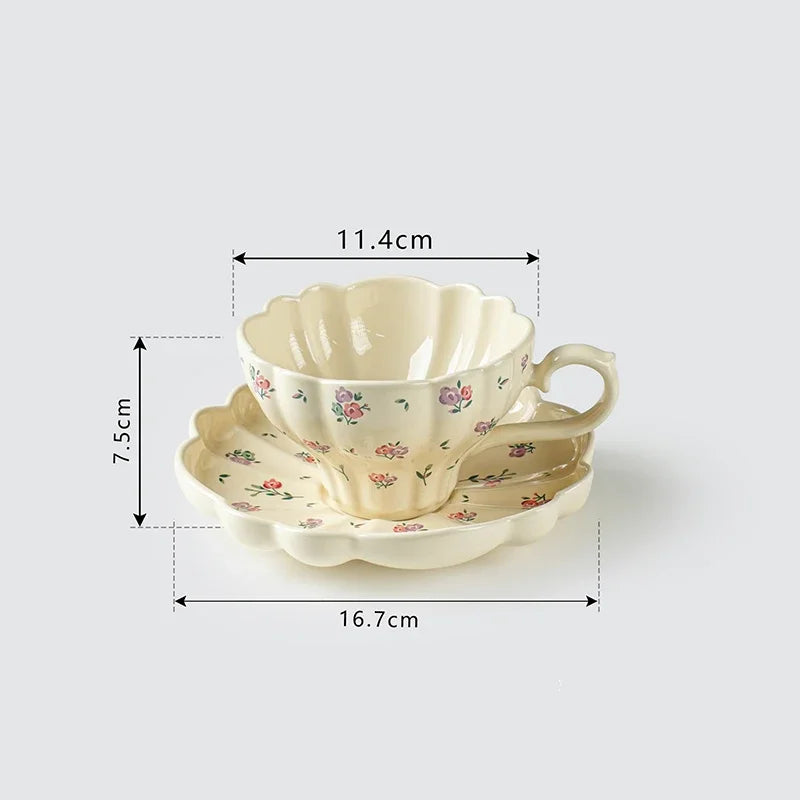 Afralia™ Porcelain Floral Coffee Mug Set – Elegant Tea Cup for Home Dining & Afternoon Tea