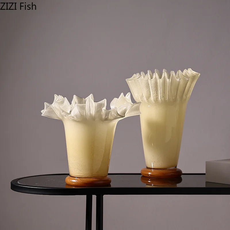 Afralia™ Lotus Leaf Edge Glass Vase: Table Flower Arrangement Room Decor Aesthetic