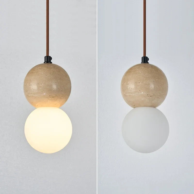 Afralia™ LED Gourd Pendant Light Aisle Hotel Living Room Fixture Glass Travertine Hang Lamp