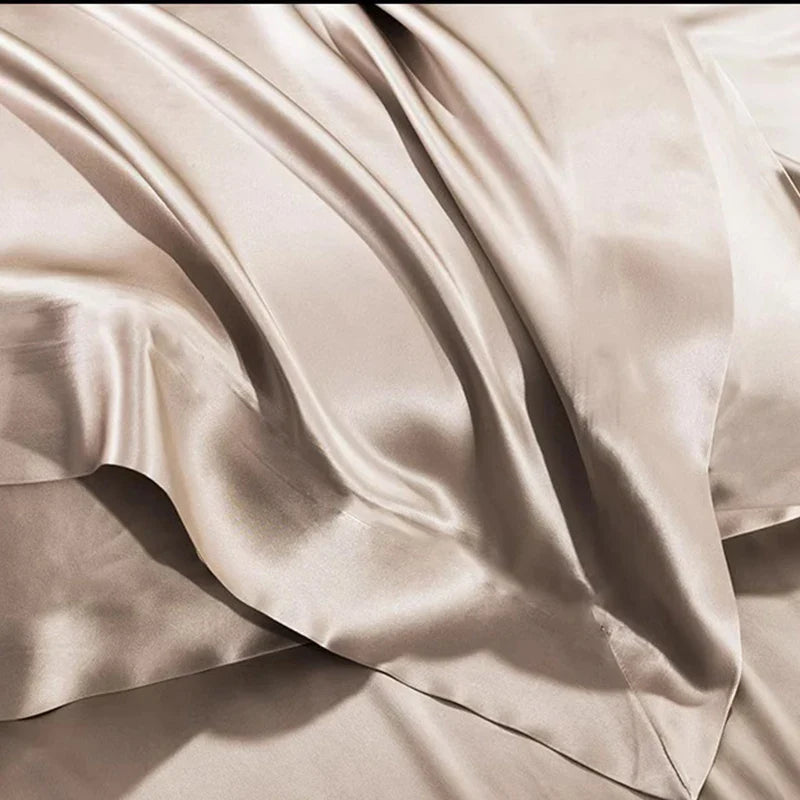 Afralia™ Silk Bedding Set: Mulberry Silk Duvet Set with Fitted Sheet, King or Queen Size