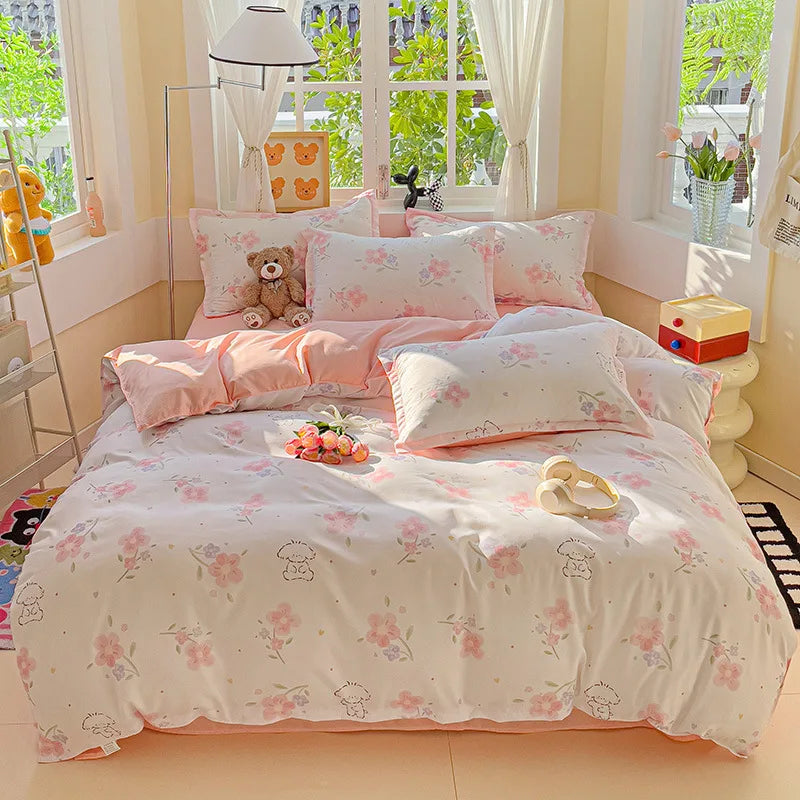 Afralia™ Cartoon Printed Bedding Set: Soft Cozy Duvet Cover, Bedsheet, Pillowcase, Single Double Bedclothes