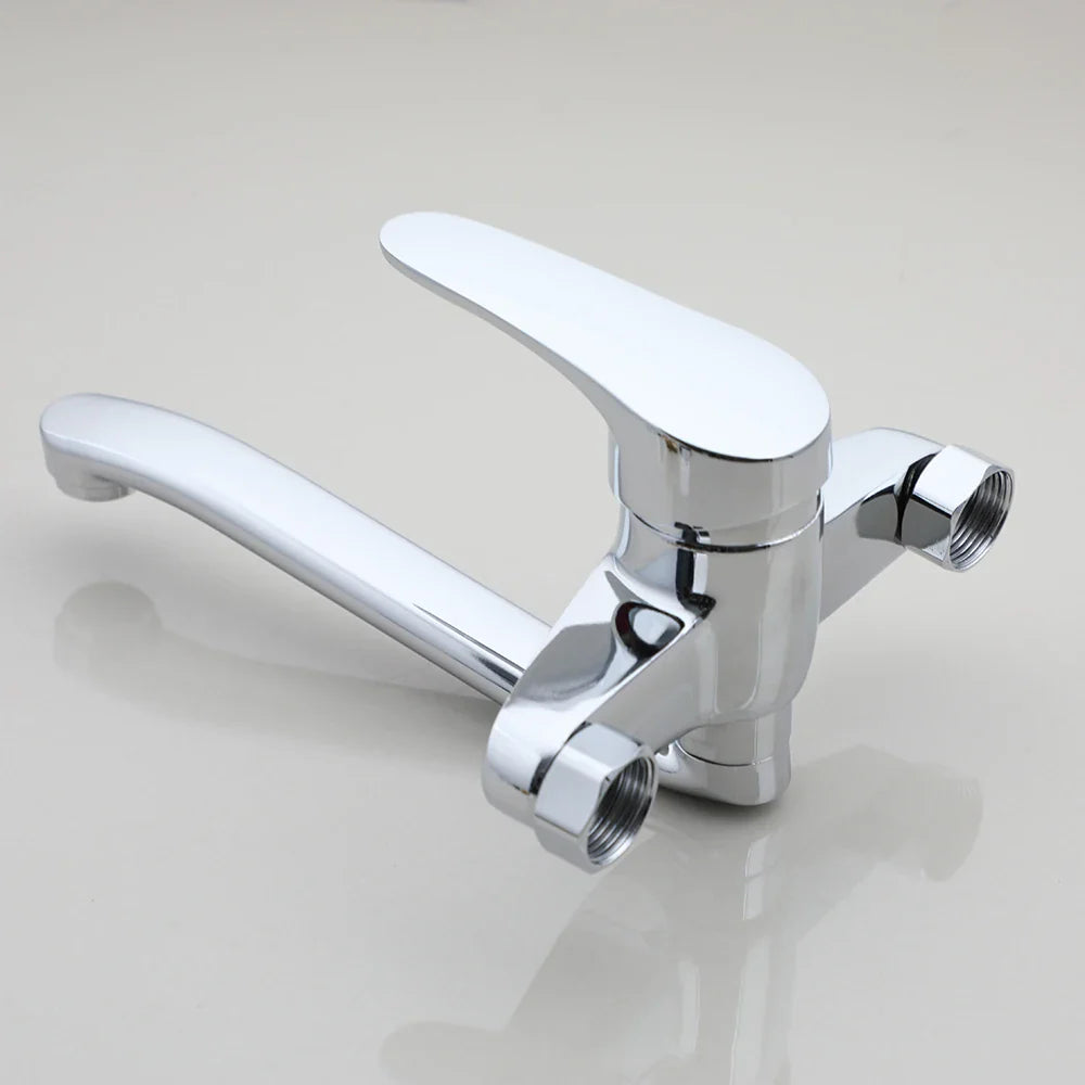 Afralia™ Chrome Bathroom Basin Faucet Wall Mounted Single Handle Hot Cold Mixer