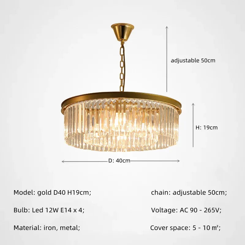 Afralia™ Gold Black Metal Crystal Pendant Lights Chain Hanging LED Suspension Lamp Fixtures