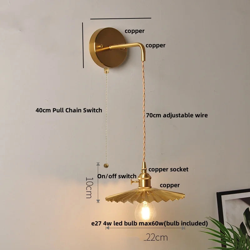 Afralia™ Clear Glass LED Wall Light with Pull Chain Switch for Modern Decor