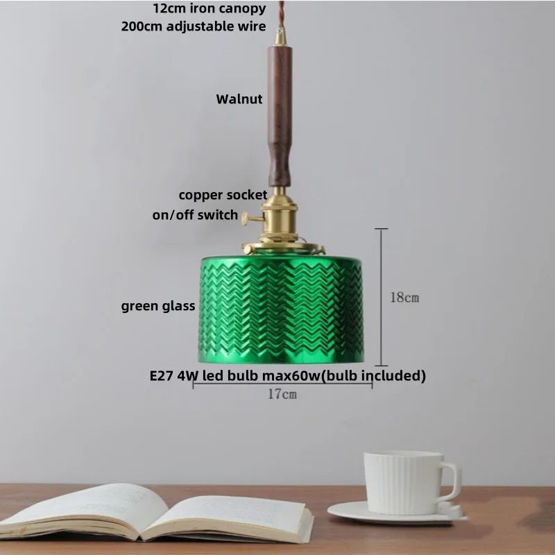Afralia™ Walnut LED Pendant Light | Nordic Modern Glass Hang Lamp with Brass Knob Switch