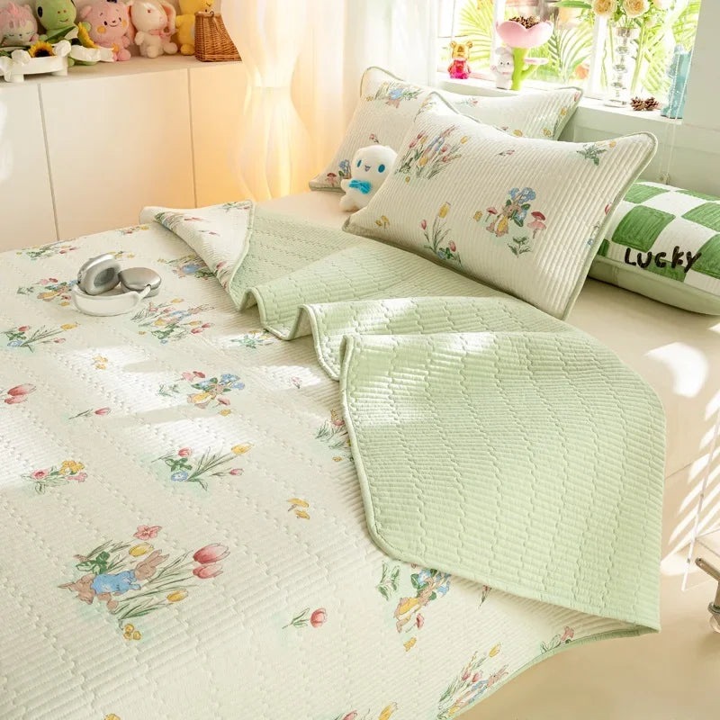 Afralia™ Cartoon Print Foldable Bed Cover Set | Cotton Quilted Cushion Mat