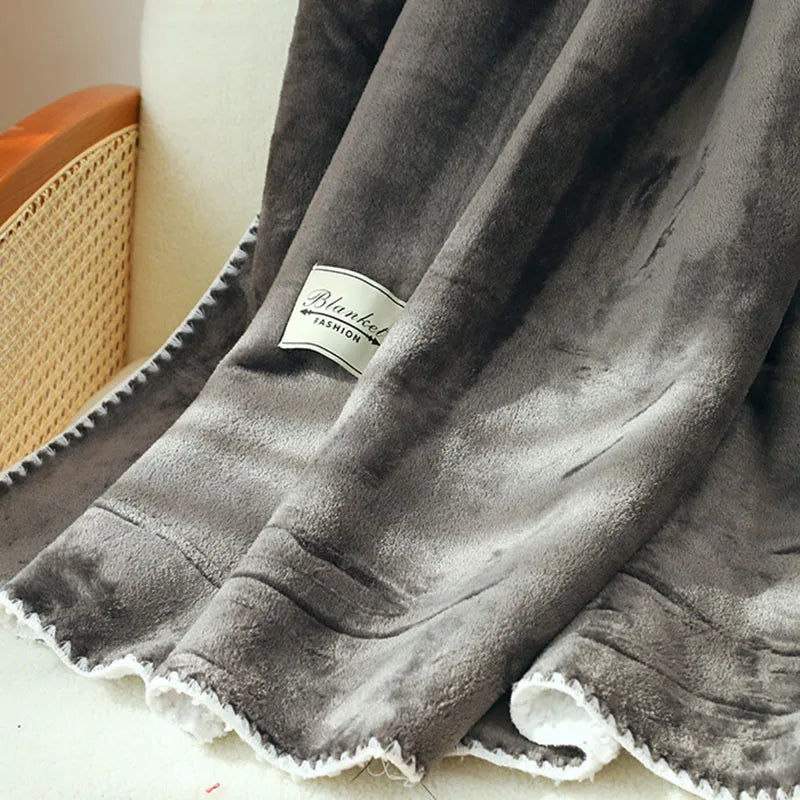 Afralia™ Double-Layer Warm Blanket: Flannel & Lamb Wool Sofa Blanket