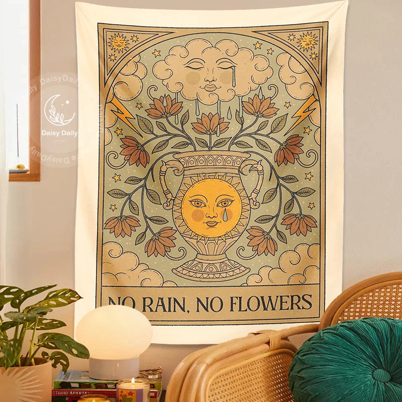 Afralia™ Sunflower Tapestry No Rain No Flowers Tarot Psychedelic Vase Wall Hanging