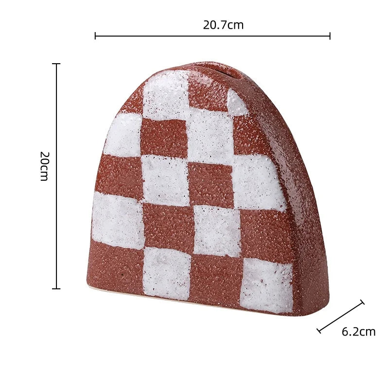 Afralia™ Geometric Check Ceramic Vase for Stylish Flower Arrangements