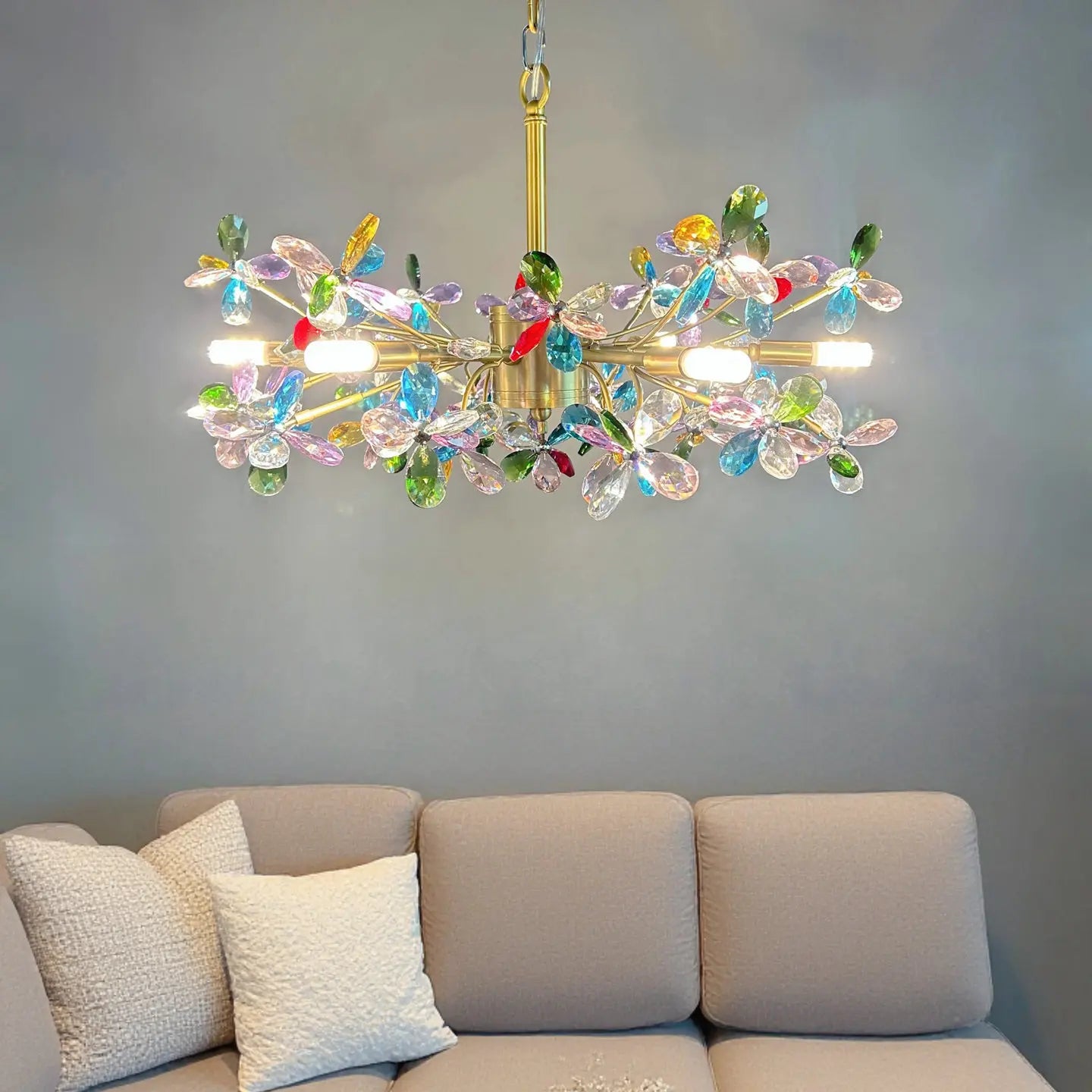 Afralia™ Crystal Flower Pendant Ceiling Light for Romantic Living Room