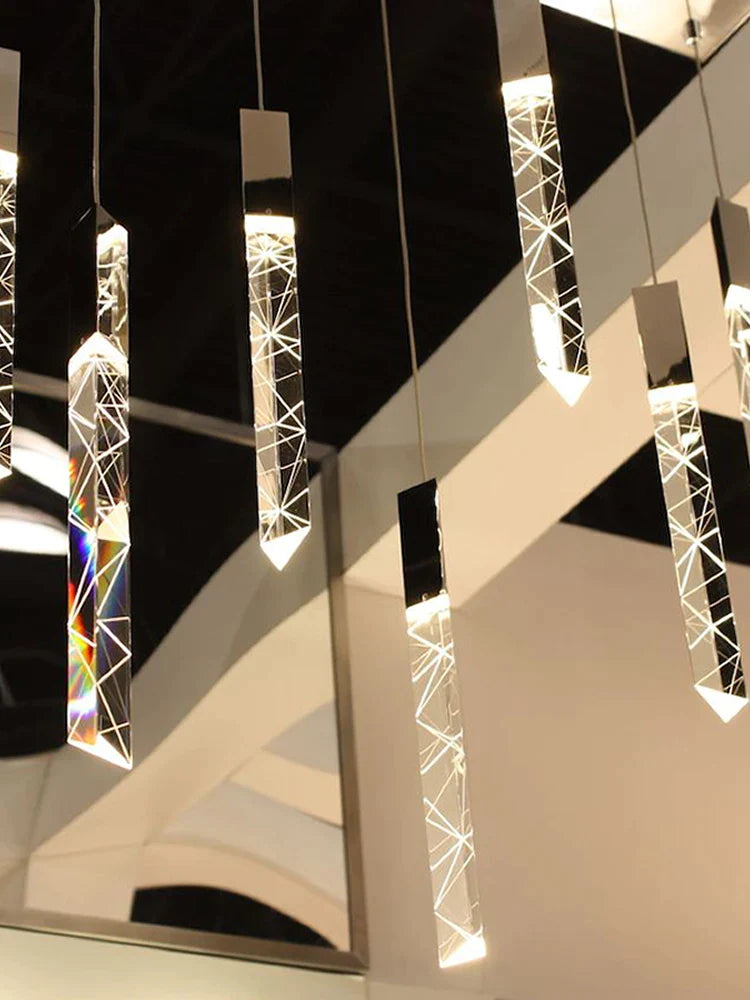 Afralia™ Crystal Chrome LED Chandelier: Elegant Duplex Stair Lighting for Modern Interiors