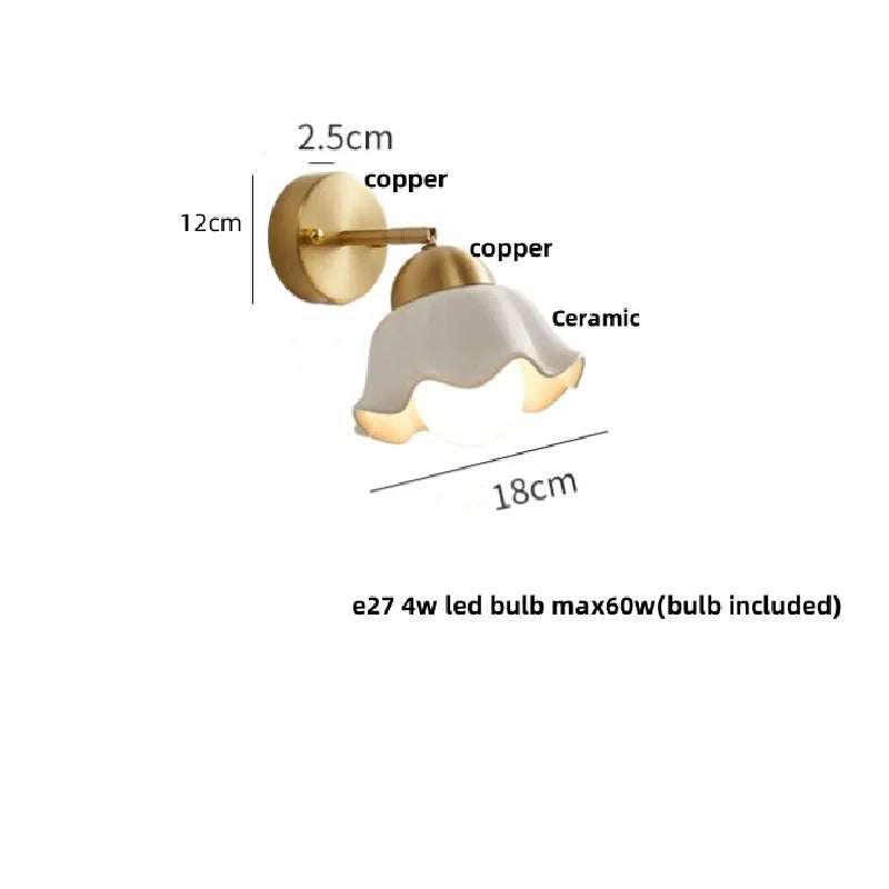 Afralia™ Copper LED Wall Light Fixture Pull Chain Switch Simple Art Bedside Lamp