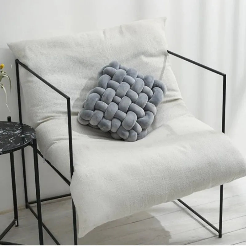 Afralia™ Knot Square Pillows: Handmade Decor for Living Room, Bedroom, Office in Grey