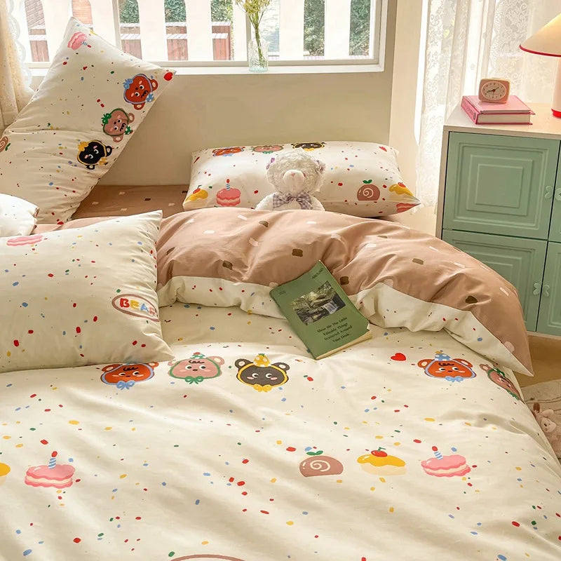 Afralia™ Cotton Cartoon Printed Bed Set with Non-Fading Floral Patterns for Adults