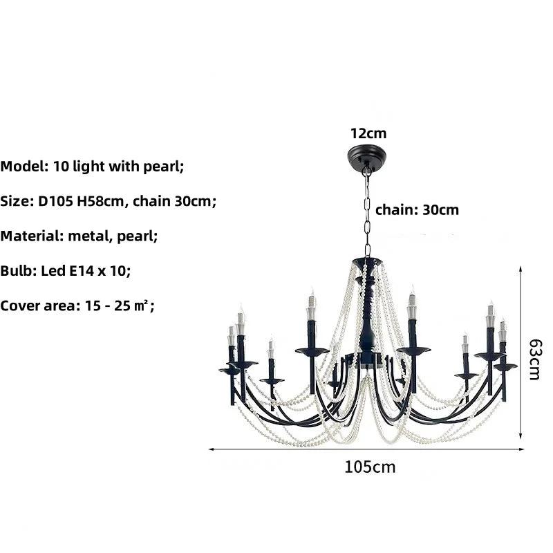 Afralia™ Retro Black Metal Candle Chandelier E14 LED Pendant Lights for Home Decor