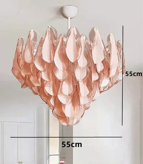 Afralia™ Pink Green Petal Glass Chandelier Ceiling Mount - Luxury Pendant Light Fixture