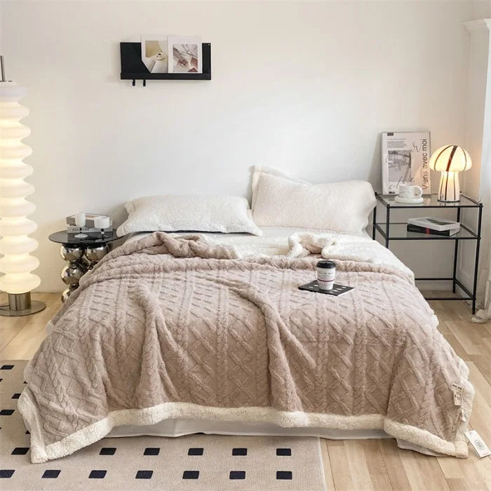 Afralia™ Velvet Fleece Geometric Blanket Cover | Double Sided Jacquard | All Season Blanket