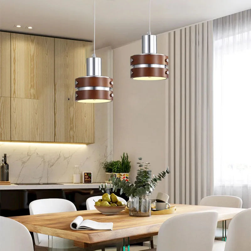 Afralia™ Wooden Chrome LED Pendant Light for Bedroom Dining Room Kitchen