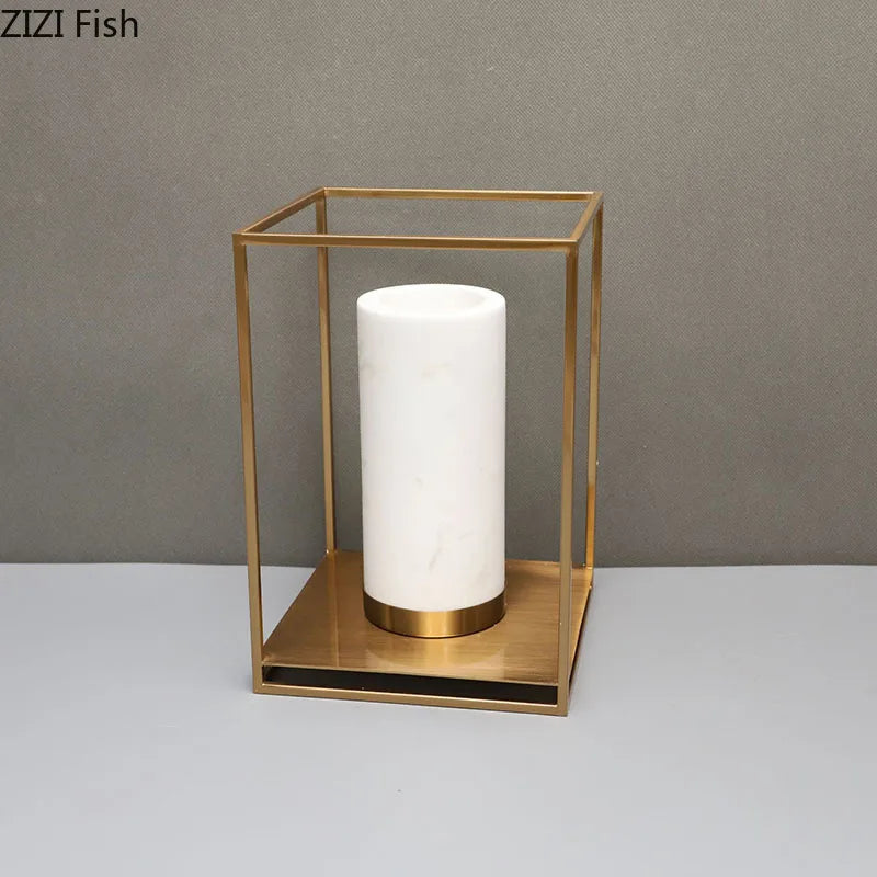 Afralia™ Marble Vase: Golden Frame, Floral Desk Decor, Elegant Room Ornaments