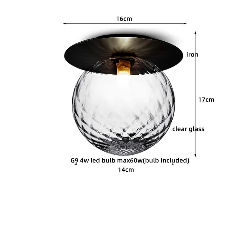 Afralia™ Iron Glass LED Ceiling Lamp Ball Shape Modern Living Room Light Fixtures