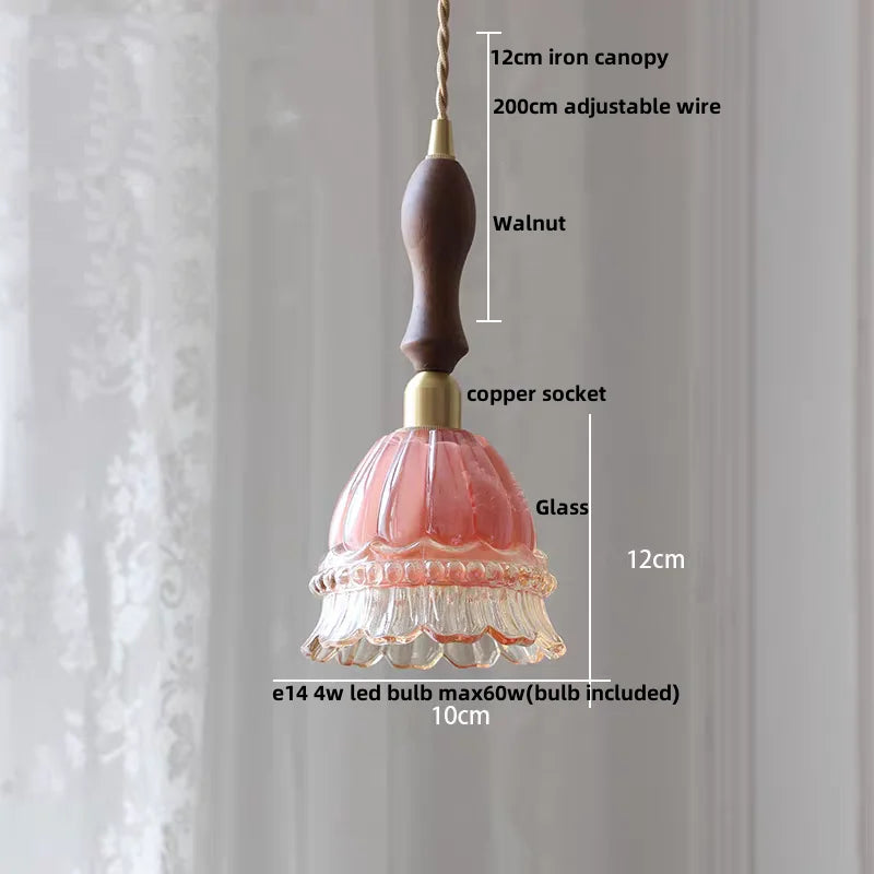 Afralia™ Pink Flower Glass LED Pendant Light Fixture, Modern Nordic Decor