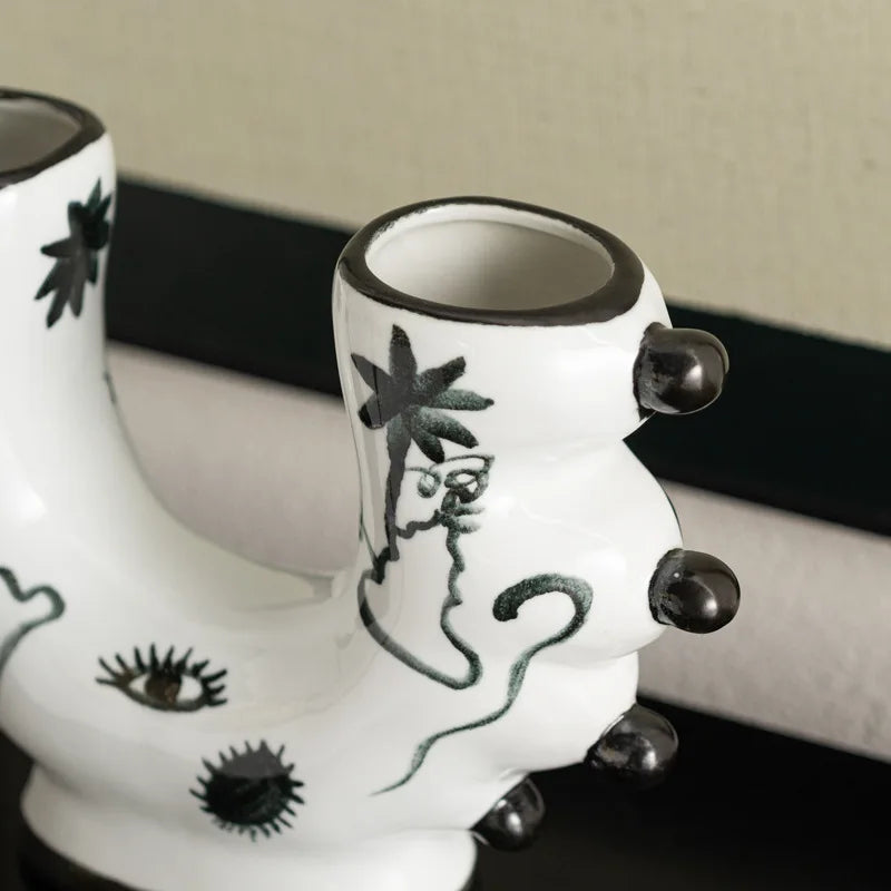 Afralia™ Graffiti Ceramic Vase U-Shape Hand-Painted Abstract Handicraft Floral Arrangement Accessory