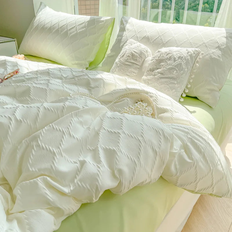 Afralia™ Diamond Grid Jacquard Bedding Sets: Cooling, Soft Duvet Cover for Summer & Autumn