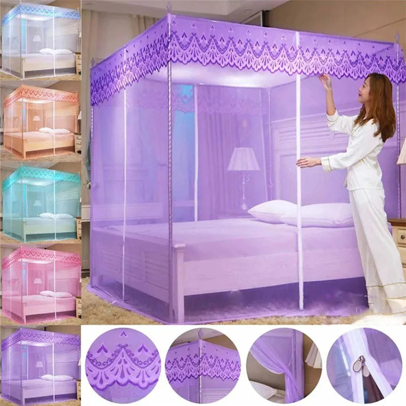 Afralia™ Square Lace Mosquito Net with Zipper Queen Size Bed Canopy Anti Insect Tent
