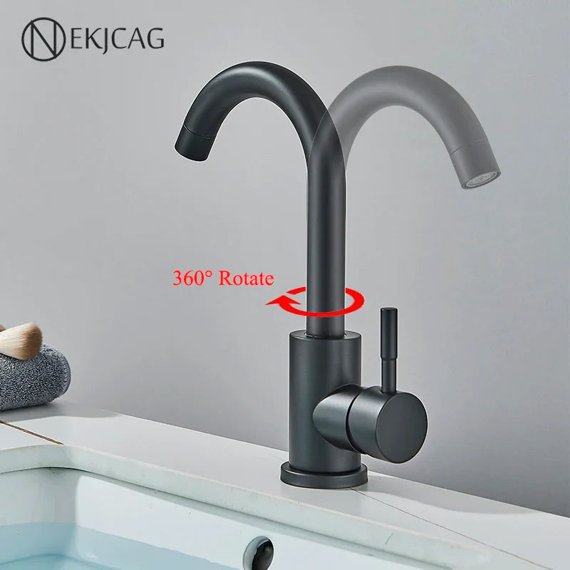 Afralia™ Matte Black Stainless Steel Basin Faucet with 360° Rotation and Single Handle