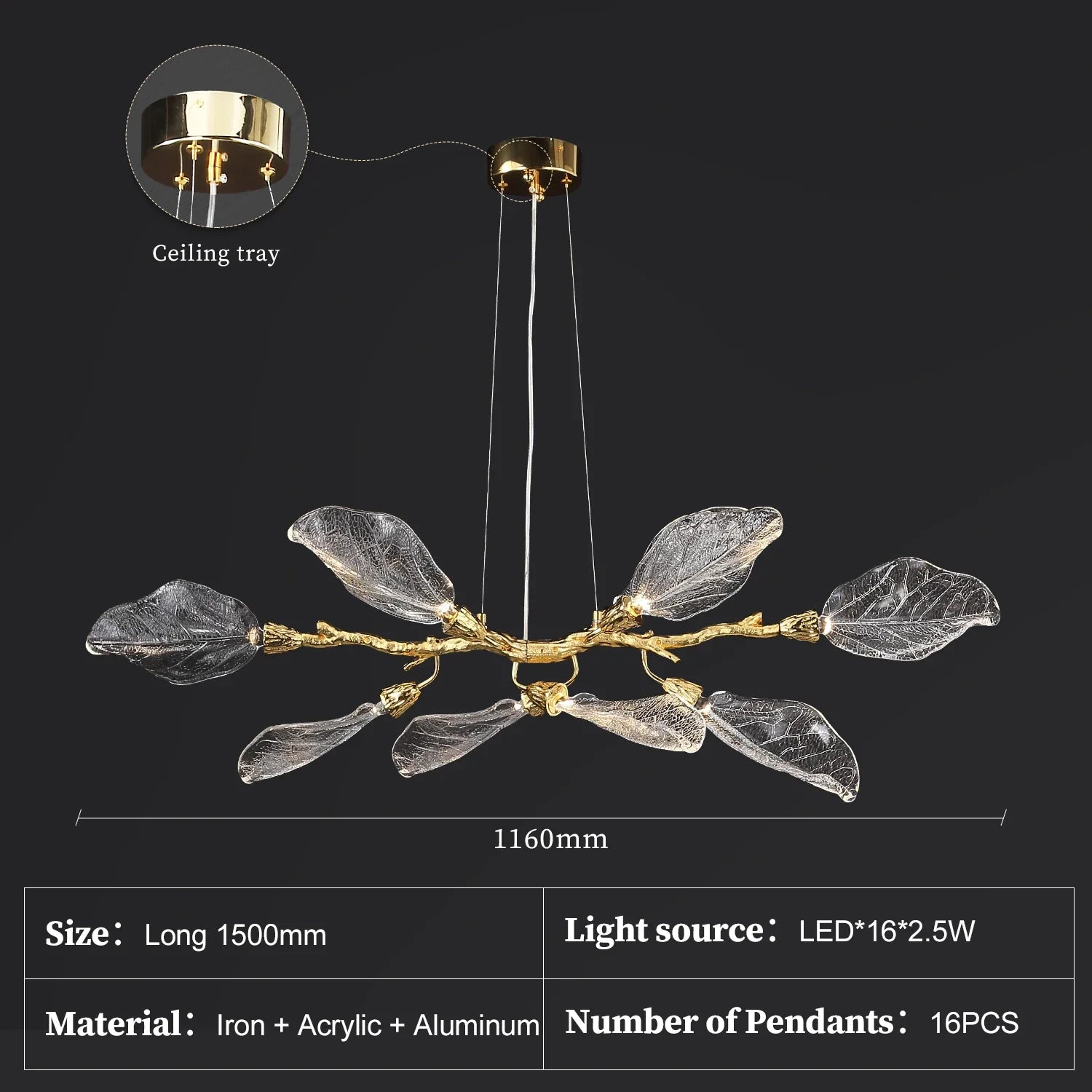 Afralia™ Leaf Design Clear Glass Pendant Light, Luxury Ceiling Lamp