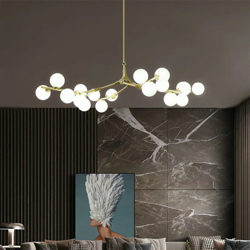 Afralia™ Glass Balls LED Chandelier: Molecular Living Decoration, Modern Branches Pendant Lighting Fixtures.