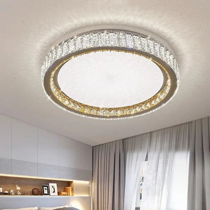 Afralia™ Gold Crystal Ceiling Light: Modern Luxury Dimmable LED Fixture for Bedroom & Living Room