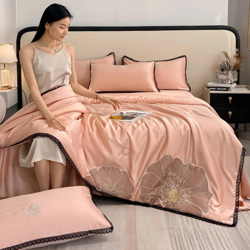 Afralia™ Luxury Applique Embroidery Quilt Set - Silky Soft Queen Duvet Bedding