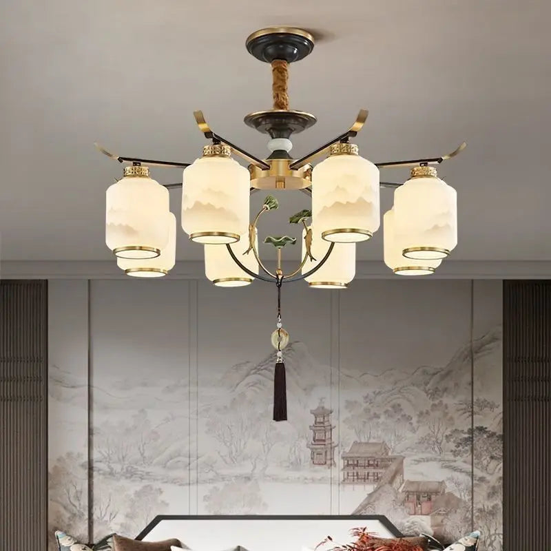 Afralia™ Chinese Zen Chandelier for Home, Hotel, and Restaurant Living Room Lighting