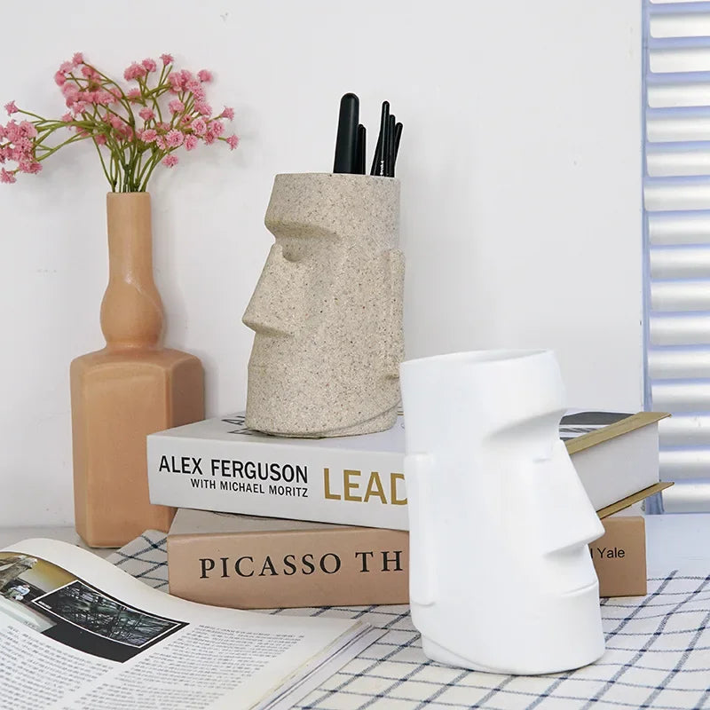 Afralia™ Desktop Organizer Pen Glasses Makeup Holder Character Statue Resin Ornaments