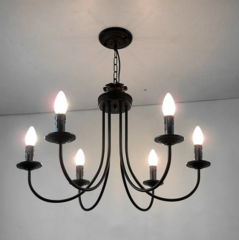 Afralia™ Black Curved Arm LED Chandelier: Classic Wrought Iron Candle Lighting Fixture